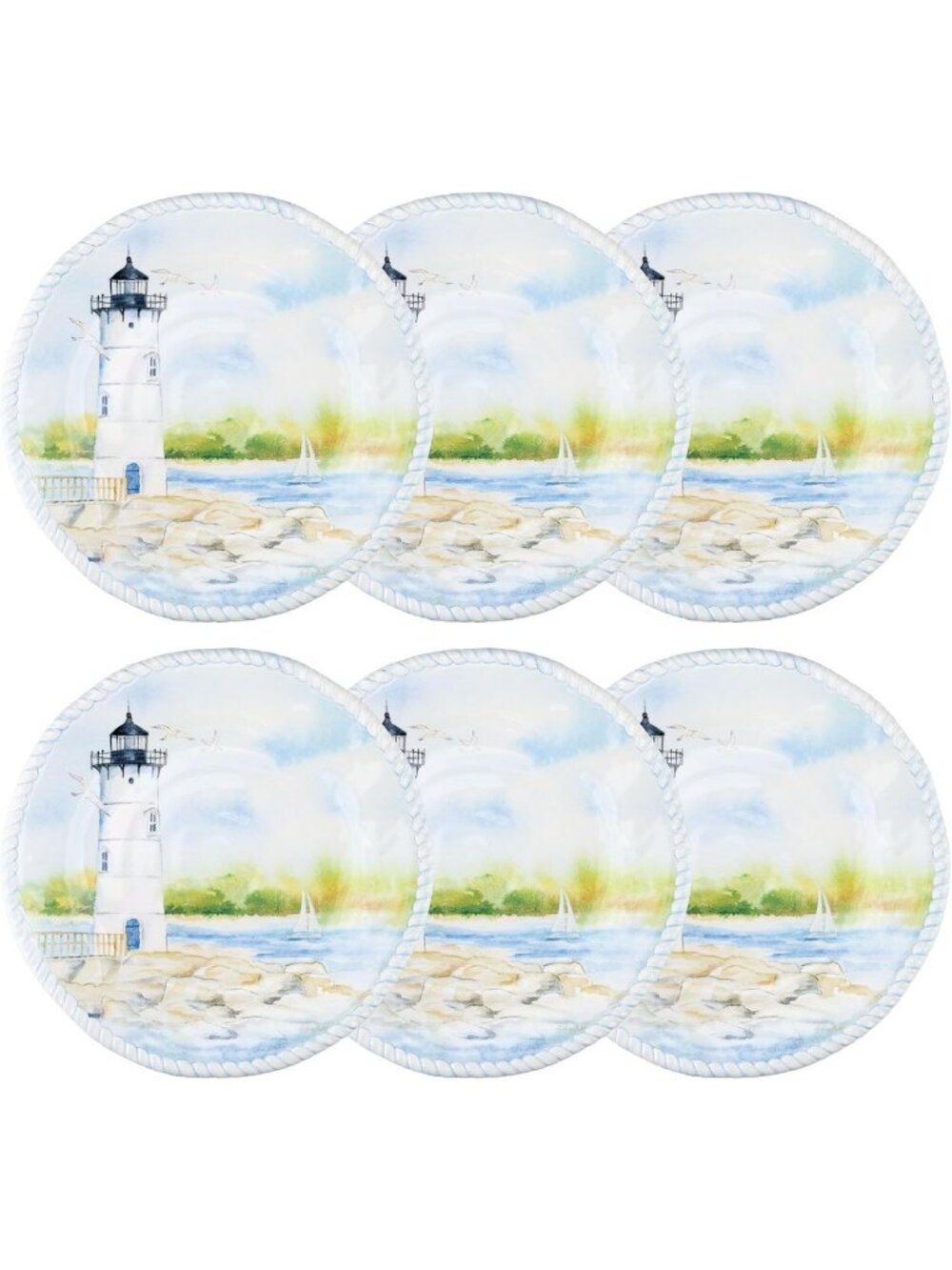 Set of 6 Round Melamine Dinner Plates - BPA-Free, Dishwasher Safe, Blue, 11 Inch